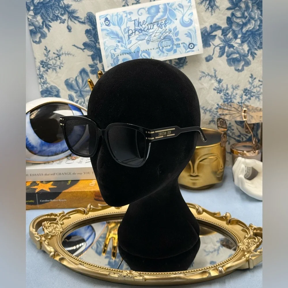 Dior Black and Gold Logo Cat-Eye Sunglasses